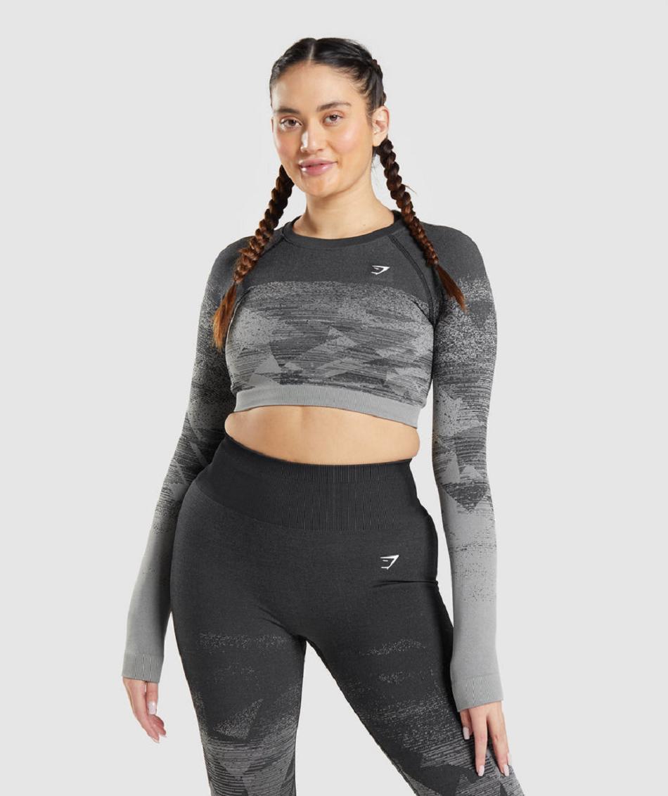 Gymshark Adapt Ombre Ženske Ošišane Majice Crne | HR 3588FDN